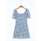 Milkmaid Dresses Summer Short Sleeve Square Collar Lotus Leaf Dress