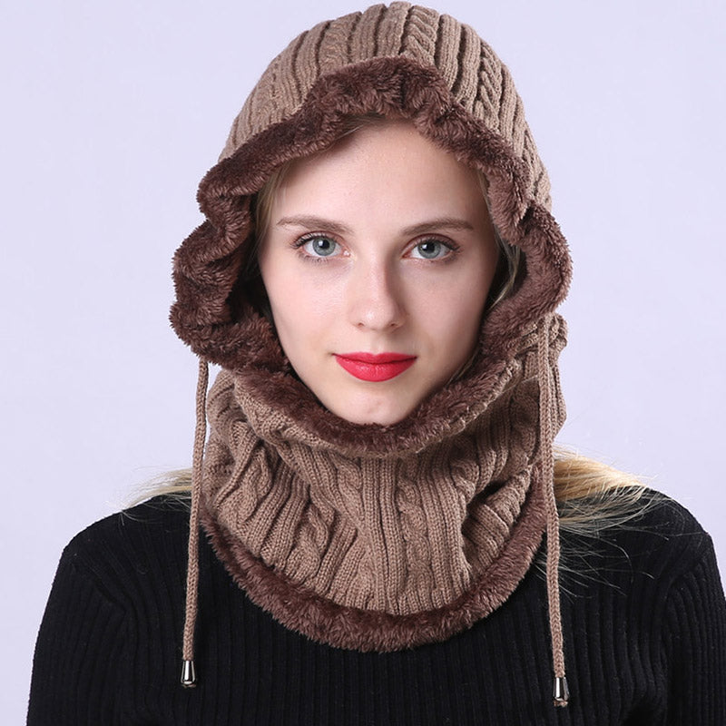 Women Winter Hats Winter Burst Fleece-Lined Knitting Men and Women Sleeve Cap