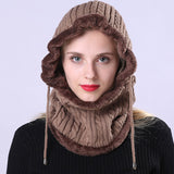 Women Winter Hats Winter Burst Fleece-Lined Knitting Men and Women Sleeve Cap