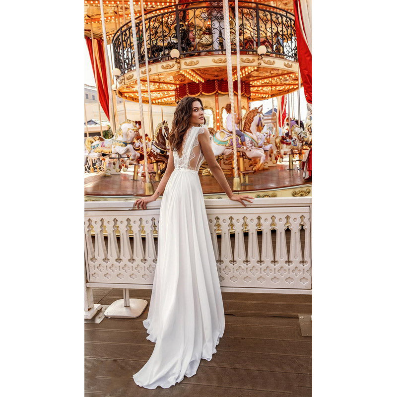 See through Wedding Dress Wedding White Long Type Mid Waist Evening Dress Sleeveless Gown