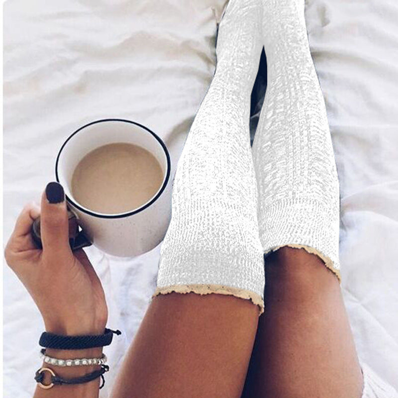 Winter Chunky Cable Thick Knit Thigh High Socks Long Stockings Boot Lace over the Knee Bunching Socks