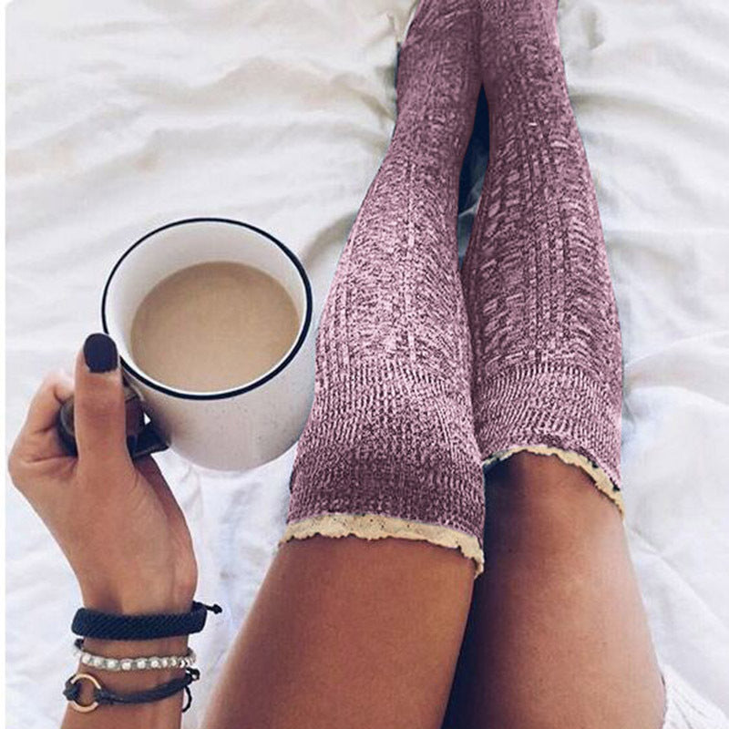 Winter Chunky Cable Thick Knit Thigh High Socks Long Stockings Boot Lace over the Knee Bunching Socks