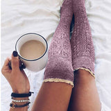 Winter Chunky Cable Thick Knit Thigh High Socks Long Stockings Boot Lace over the Knee Bunching Socks