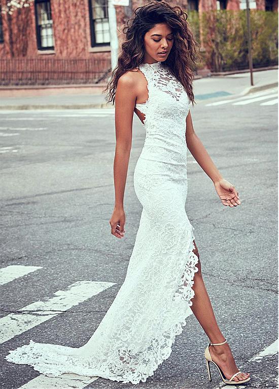 Formal Dresses & Gowns Round Neck Lace Sleeveless Formal Dress