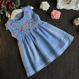 Girl Dress Summer Denim Vest  Embroidery Dress