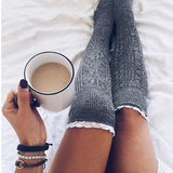 Winter Chunky Cable Thick Knit Thigh High Socks Long Stockings Boot Lace over the Knee Bunching Socks