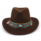Cowgirl Hats Woolen Western Cowboy Top Hat Minority Ethnic Style Men Women Couples' Cap