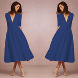 Formal Dresses & Gowns Women's Deep V Mid-Sleeve Dress Evening Gown