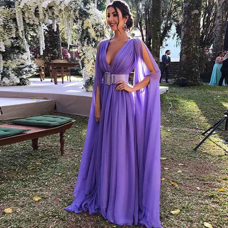 Bohemian Coachella Outfits Sexy Deep V Waist-Tight Formal Dress