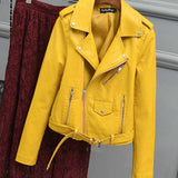 Women PU Leather Jacket Biker Motorcycle Coat Short Spring and Autumn Lapel Slim-Fit Figure Flattering Coat