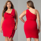 Formal Dresses & Gowns Lotus Leaf Solid Color Slant Shoulder Dress Sexy Dress