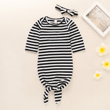 Knotted Baby Gown Children's Black and White Striped One-Piece Sleeping Bag Scarf Two-Piece Set