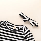 Knotted Baby Gown Children's Black and White Striped One-Piece Sleeping Bag Scarf Two-Piece Set