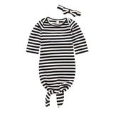 Knotted Baby Gown Children's Black and White Striped One-Piece Sleeping Bag Scarf Two-Piece Set