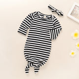 Knotted Baby Gown Children's Black and White Striped One-Piece Sleeping Bag Scarf Two-Piece Set