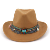 Cowgirl Hats Woolen Western Cowboy Top Hat Minority Ethnic Style Men Women Couples' Cap