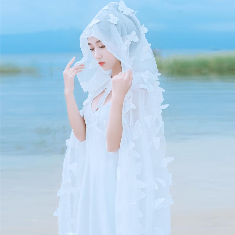 Butterfly Embroidery Coat V-neck Backless Suspender Dress Two-Piece Suit White Retro Vintage Cottagecore Aesthetic Flowy Victoria Cottage Core Dress