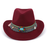 Cowgirl Hats Woolen Western Cowboy Top Hat Minority Ethnic Style Men Women Couples' Cap