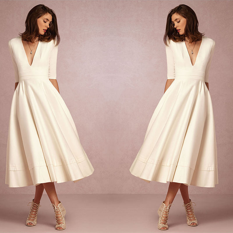 Formal Dresses & Gowns Women's Deep V Mid-Sleeve Dress Evening Gown