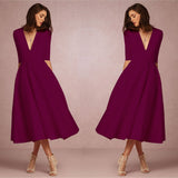 Formal Dresses & Gowns Women's Deep V Mid-Sleeve Dress Evening Gown