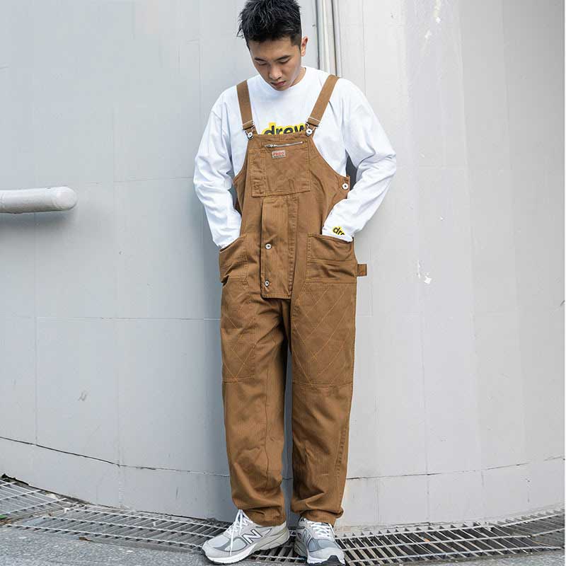 Man Fall Outfits Cargo Pants Overalls Men'S Casual Jumpsuit Solid Color Loose Worker Suspenders