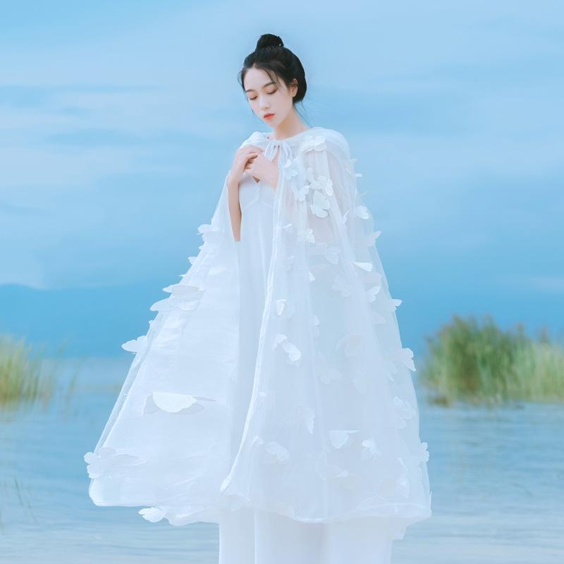 Butterfly Embroidery Coat V-neck Backless Suspender Dress Two-Piece Suit White Retro Vintage Cottagecore Aesthetic Flowy Victoria Cottage Core Dress