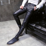 Mens Leather Pants Straight Ankle-Tied Pants Men's Casual Pants Youth Slim Pants