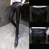 Mens Leather Pants Straight Ankle-Tied Pants Men's Casual Pants Youth Slim Pants