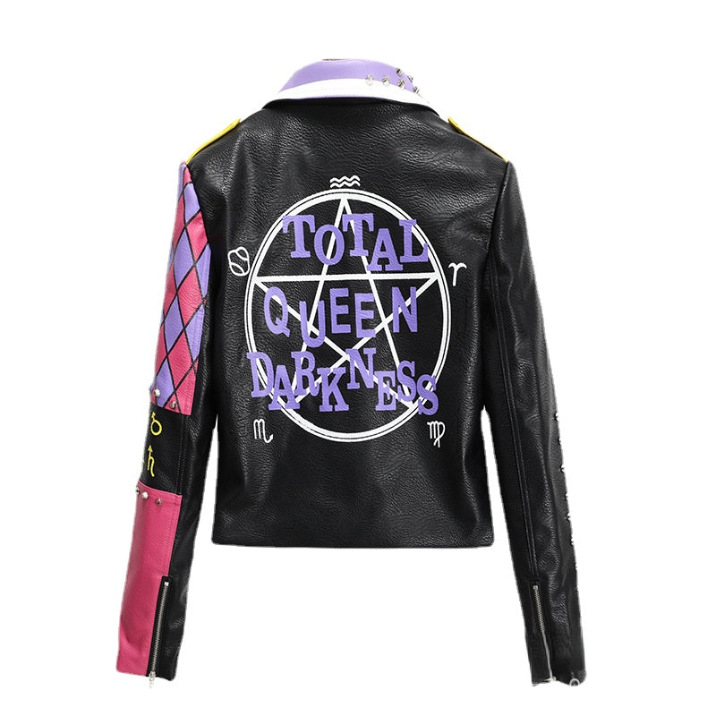 Punk Rock Jacket Motorcycle Clothing Leather Coat for Women