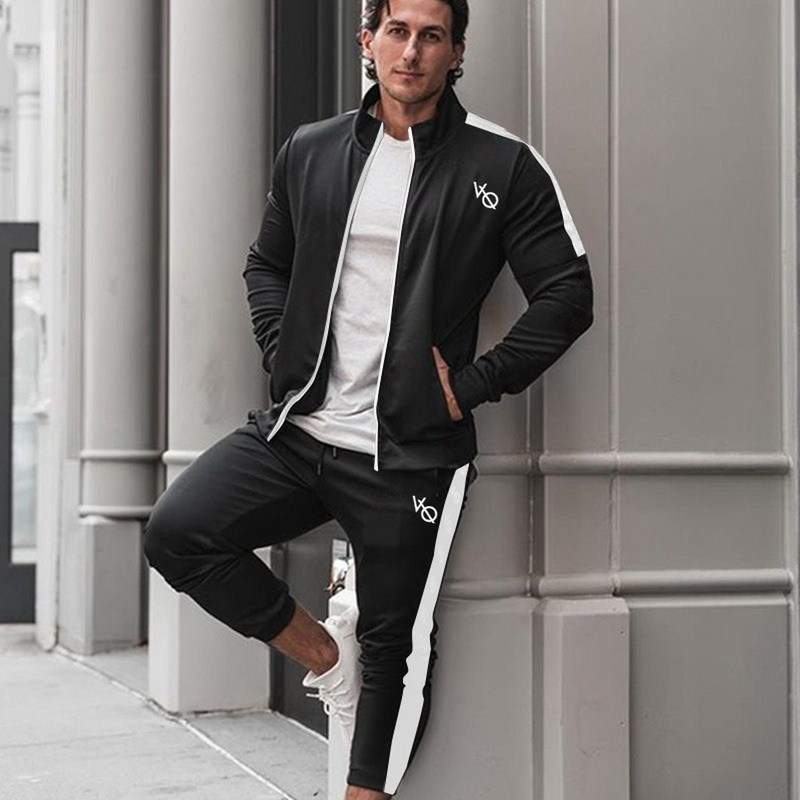 Men Tracksuit Sports Casual Solid Color Suit Outdoor Workout Zipper