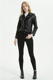 Leather Biker Coat Gothic Leather Jacket Women Pu Jackets Short Spring and Autumn Turn-down Collar Coat Top with Belt