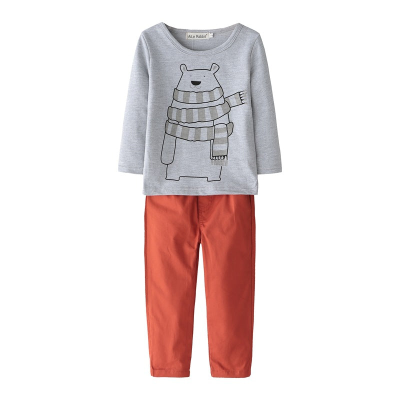 Children Boy Co Ord Children Cartoon Bear Long Sleeve 2 Piece Set