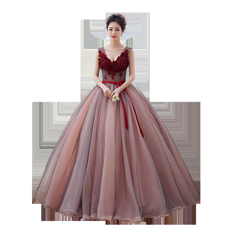 Women's Evening Dress Ball Gown Princess Quinceanera Wedding Dresses Host Costume Solo Gown Long Slimming Dress