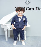 Children Boy Co Ord 2 Piece Set Fashion Plaid Badge Butterfly