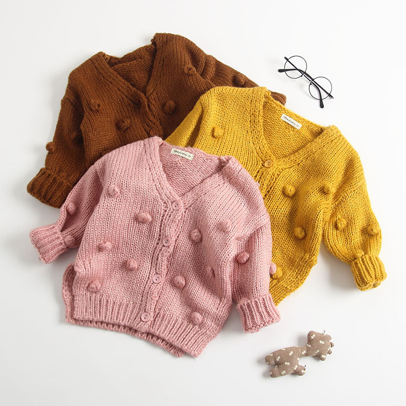 Girl Cardigan Sweaters Autumn and Winter Sweater Top Handmade Bubble Ball