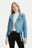 Leather Biker Coat Gothic Leather Jacket Women Pu Jackets Short Spring and Autumn Turn-down Collar Coat Top with Belt