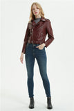 Leather Biker Coat Gothic Leather Jacket Women Pu Jackets Short Spring and Autumn Turn-down Collar Coat Top with Belt