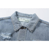 Ow Letter Printing Arrow Distressed Denim Coat Plus Size Casual Owt jacket