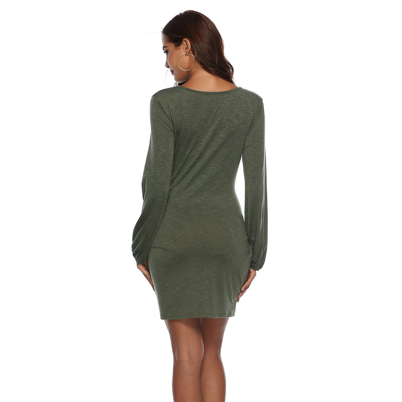 Mauve Dress Autumn and Winter Long Sleeve Narrow Dress