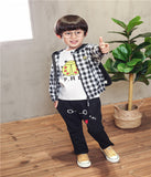 Children Boy Co Ord Fashion Boys Plaid Coat T-shirt Pants Cartoon Beetle 3piece Set