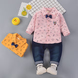 Children Boy Co Ord 2 Piece Set Cartoon Printed Bow Shirt Jeans 2 Piece Set