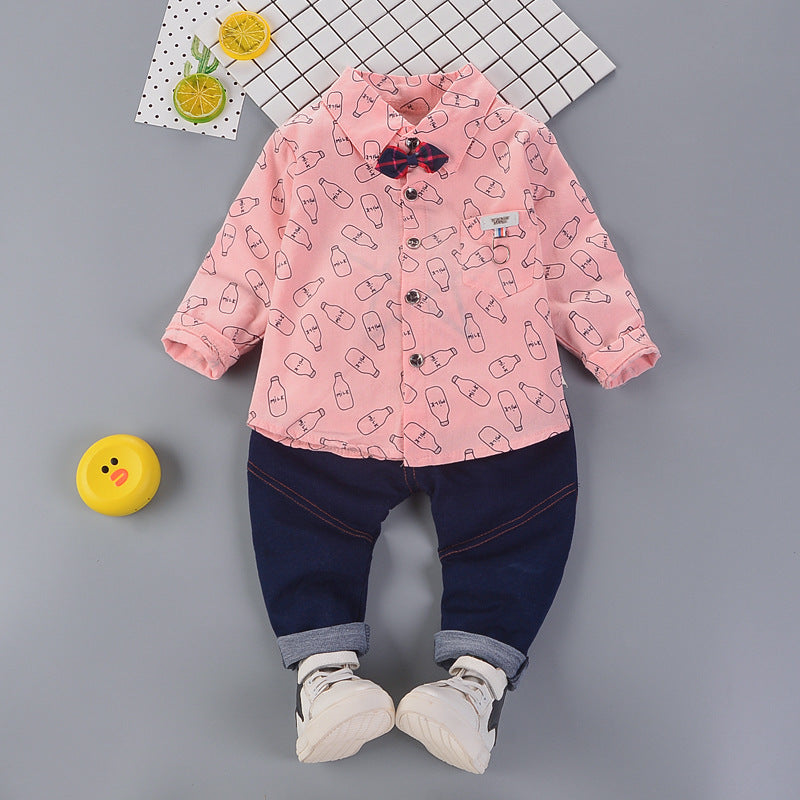 Children Boy Co Ord Cartoon Milk Bottle Long Sleeve Top Pants 2 Piece Set