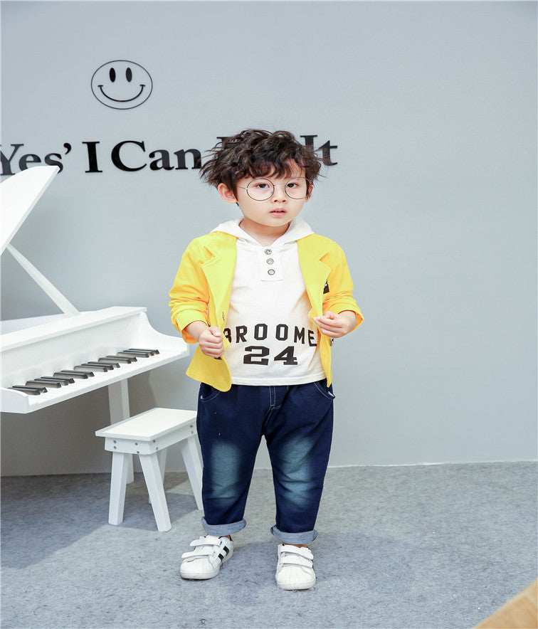Children Boy Co Ord Autumn Coat T-shirt Pants 3 Piece Set
