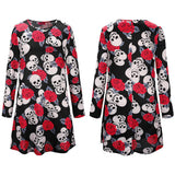 Skull Dress Christmas Popular Skull Print Long Sleeve Dress
