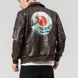 Graphic Leather Jacket Women Chinese Style PU Leather Coat Autumn Winter Retro Wave Printed Crane Embroidery Short Motorcycle Leather Coat