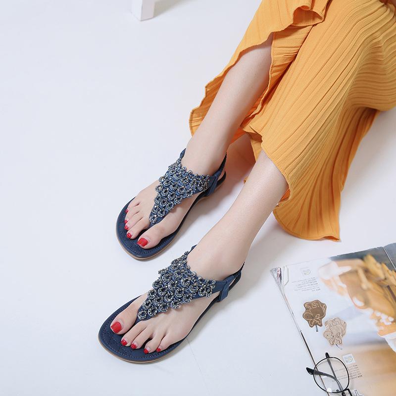 Fancy Sandals Summer Beach Travel Bohemian Flowers Large Size Flats
