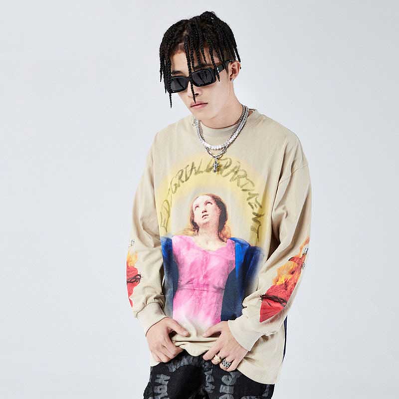 Mens Fall Outfits Autumn Prayer Printed Long Sleeve T-shirt Men and Women
