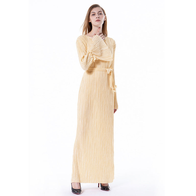 Muslim Women Stylish Kashibo Abaya Muslim Ladies Long Gown Islamic Clothing Jilbab Jalabiya Fashion Loose Flared Sleeve Crew Neck Dress