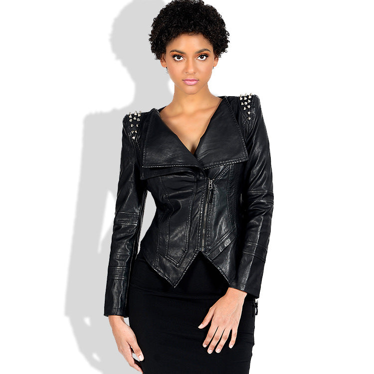 Leather Biker Coat Gothic Leather Jacket Women Pu Jackets Leather Coat Women Jacket plus Size Slim Fit Rivet Punk Jacket