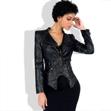 Leather Biker Coat Gothic Leather Jacket Women Pu Jackets Slim Rivet Zipper Stitching Motorcycle Jacket